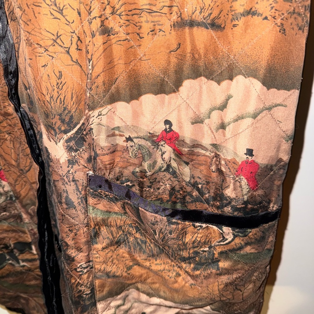 Vintage Women’s Equestrian Foxhunting Print lightweight quilted jacket - Picture 4 of 5